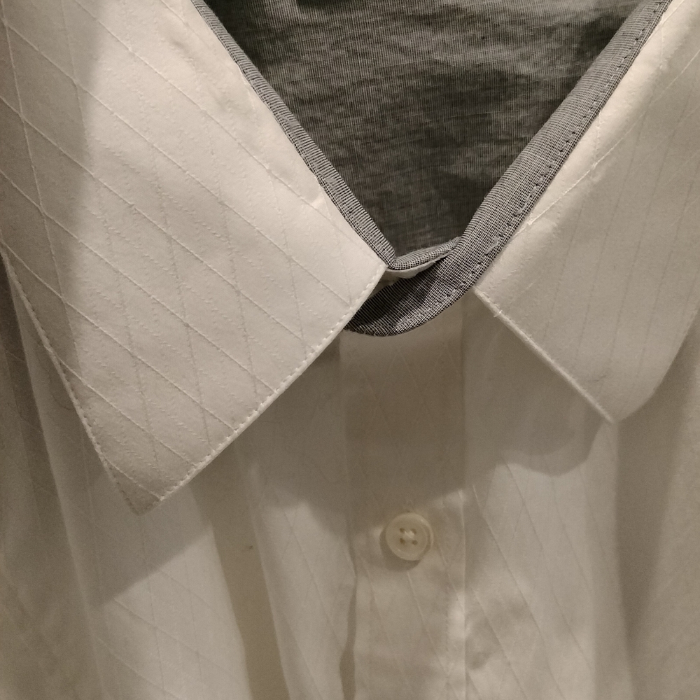 Men's Zagiri White Button Up Long Sleeve Dress Shirt Inside Grey Cuffs Large - Picture 5 of 6